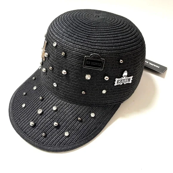 (Nwt) Karl Lagerfeld Black Embellished Cap Karl Lagerfeld Studded Hats for Women | Mercari main image 4